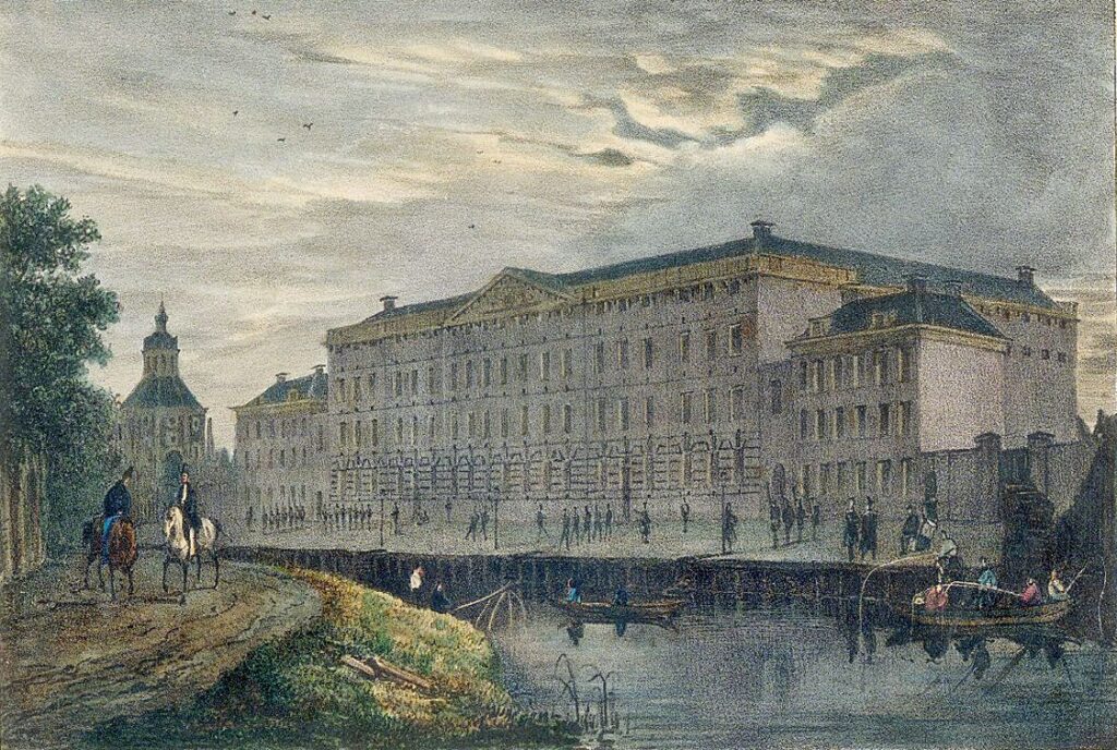 Zwitsers soldaat Joseph Suter de kazerne op een prent van r. craeyvanger uit 1834 (hua38258)